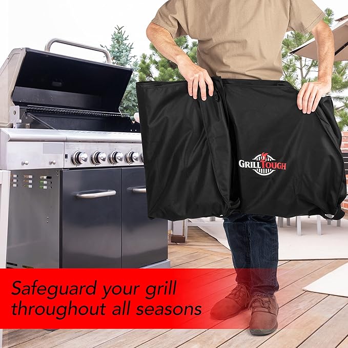 GrillTough Heavy Duty BBQ Grill Cover for Outdoor Grill, 58 Inch – Waterproof, Weather Resistant, UV & Fade Resistant with Adjustable Straps – Gas Grill Cover for Weber, Genesis, Charbroil, etc. Black