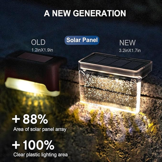 Qualdout Solar Deck Lights 8 Pack, Solar Step Lights IP65 Waterproof Solar Powered Outdoor Led Lights for Fence Railing Wall Pool Stair Yard Garden Patio Pool Decorations (Warm White)