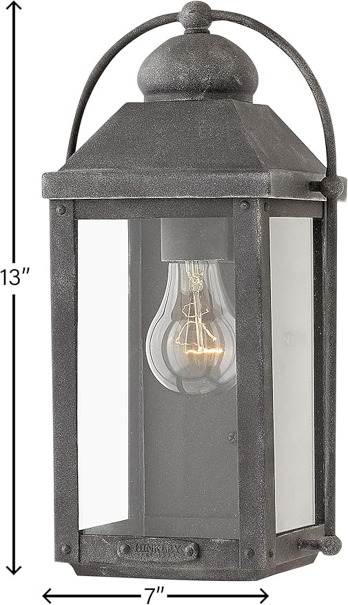 Hinkley Anchorage Small Single Light Wall Mount Lantern - Estate & Heritage Series, Aluminum, Clear Glass - Aged Zinc Finish