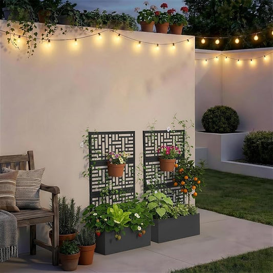 VINGLI Metal Raised Garden Bed with Trellis, Outdoor Planter Box for Climbing Vegetables, Fruits and Flowers, Privacy Screen, for Backyard, Patio, Balcony (Traditional)