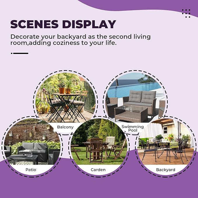 DANGHOOGY Wicker Chair Cushions, Waterproof Outdoor Loveseat Cushions for Patio Furniture, 3 Pieces Wicker Furniture Cushions, 1 Loveseat and 2 U-Shaped Cushions, Purple
