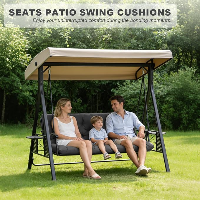 Porch Swing Cushions,Outdoor Cushions 3 Seater Replacement with Backrest, Waterproof Thickened Bench Cushion with Ties for Porch, Patio,Outdoor, Backyard and Garden (Dark Gray 47 * 40 in)