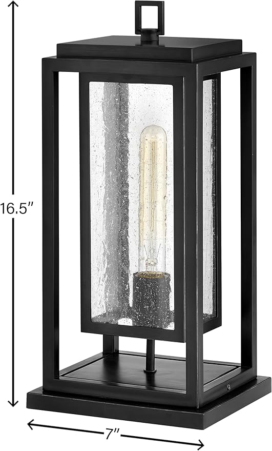 Hinkley Republic Medium Pier Mount Outdoor Lantern 12V - Coastal Elements, Estate Series, 1-Light, Clear Seedy Glass, Composite Material, LV Bulb Included - Black Finish