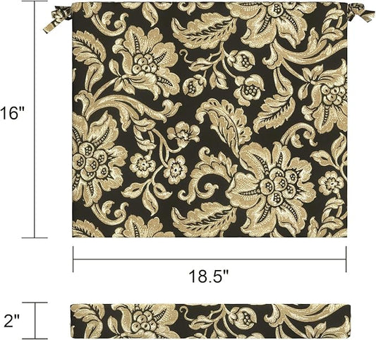 LVTXIII Outdoor Chair Cushions 18.5"x16"x2" Pack of 4, Water-Repellent Square Corner Memory Foam Seat Cushions with Ties for Garden Patio Furniture, Jacobean Black