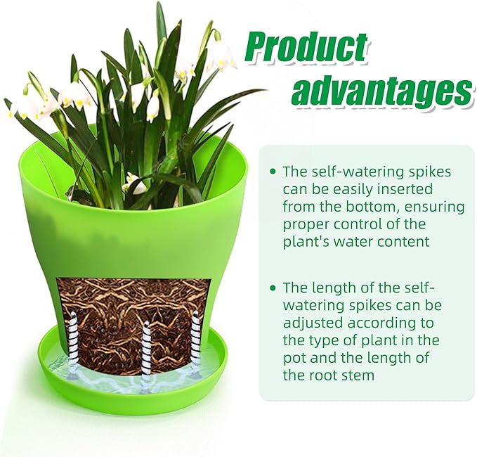 12 Pack Self Watering Spikes, Automatic Plant Watering Stakes with Wicking Rope for Indoor Outdoor Plants DIY Vacation Self-Watering System Devices for Grower Pots Potted Plants Seedlings