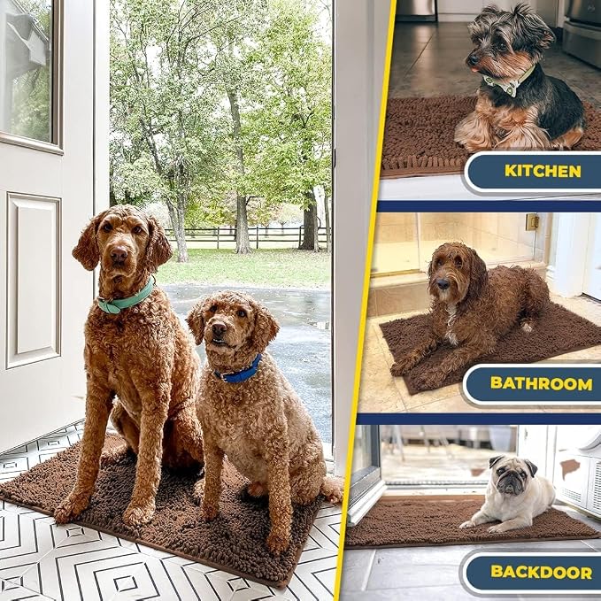 Muddy Mat® | Super Water Absorbent Door Mat Indoor, Microfiber Quick Dry Chenille Entryway Rug, Slip Resistant Front Door Mat, Indoor Mats for Entryway, Machine Washable Pet Rug, Brown 24"x36"
