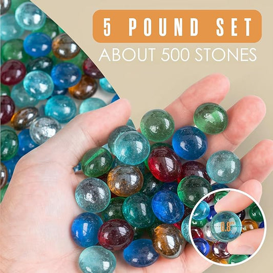 Houseables Glass Beads for Vases, Marbles for Vases, Glass Marbles, Colored Beads, Flat, Colored Gems, Filler, Crafts, Pebbles, Stones, Decorative Rocks, Plants, Florist, Floral, Fishbowl, 5 LB, 500PC