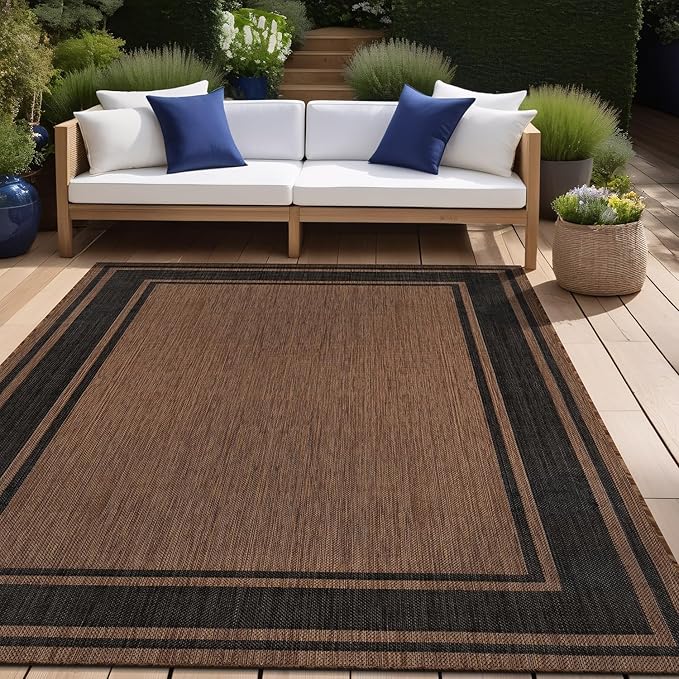 Beverly Rug Outdoor Rug 5x7 Modern Bordered Area Rugs for Indoor and Outdoor Patio Deck Porch Garden Waterproof Weather Sun Resistant Washable Outside Carpet (5 x 7 Gold)