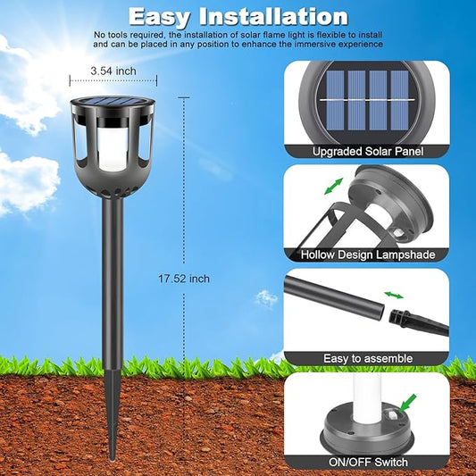 Solar Tiki Torches with Flickering Flame - Solar Lights Outdoor Waterproof, Auto On/Off, Solar-Powered Decorative Lighting for Garden, Yard, Landscape, Patio, Driveway, Walkway, Pathway (6)