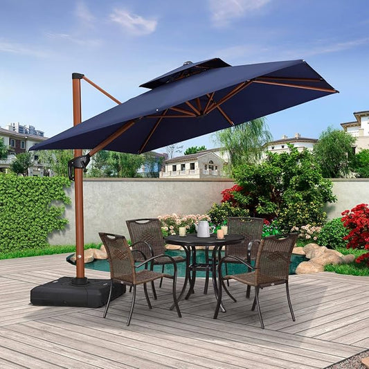 PURPLE LEAF 9ft Patio Umbrella Outdoor Square Umbrellas Large Cantilever Umbrella Windproof Offset Umbrellas Heavy Duty Sun Umbrella for Garden Deck Pool Patio, Navy Blue