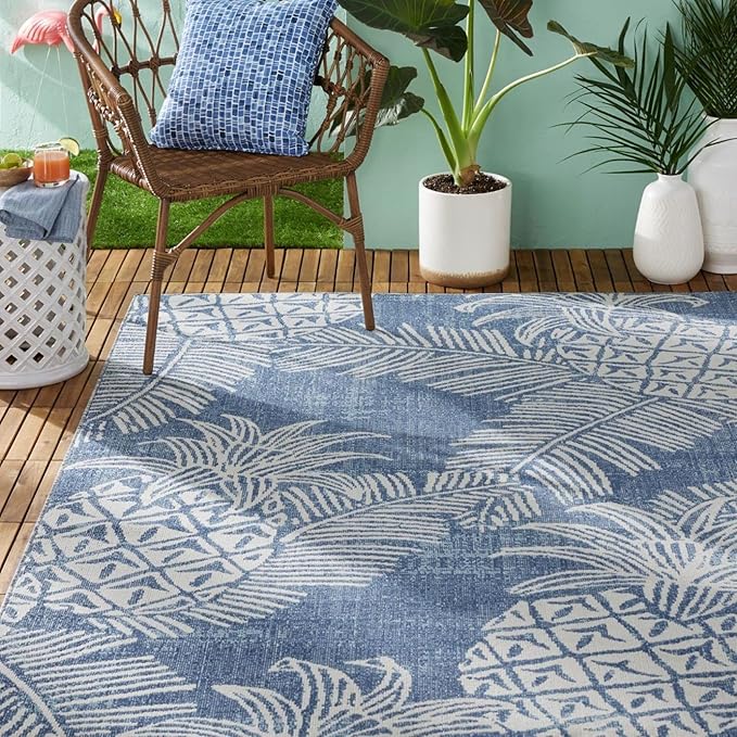 Tommy Bahama Malibu Pineapple Coastal Indoor/Outdoor Area Rug, Navy/Ivory, 7'10"x10'2"