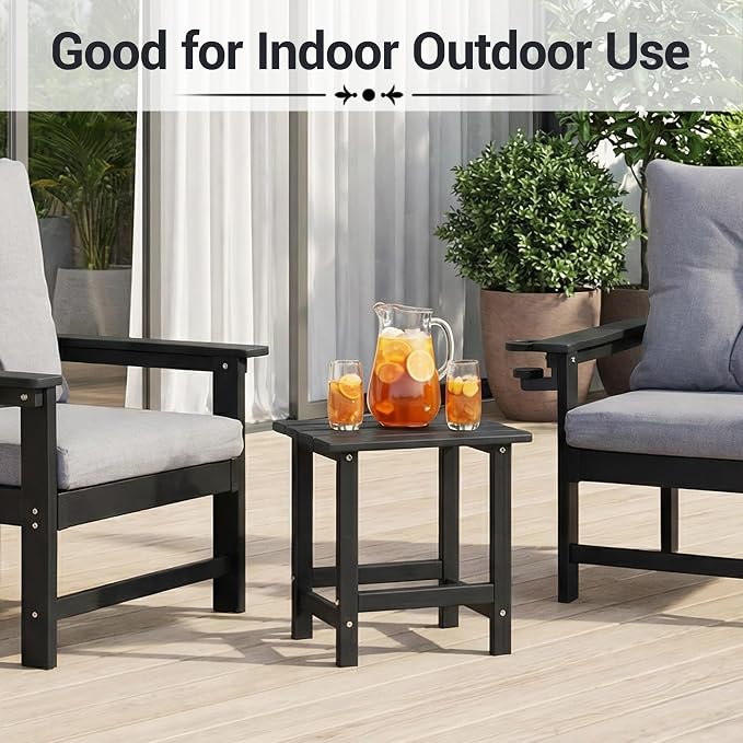Outdoor Side Table, HDPE Waterproof Patio Side End Tables for Garden, Poolside, Balcony, Deck, Porch, Backyard, Outdoor or Indoor Use, Black, 17.5" L x 12.5" D x 16.5" H