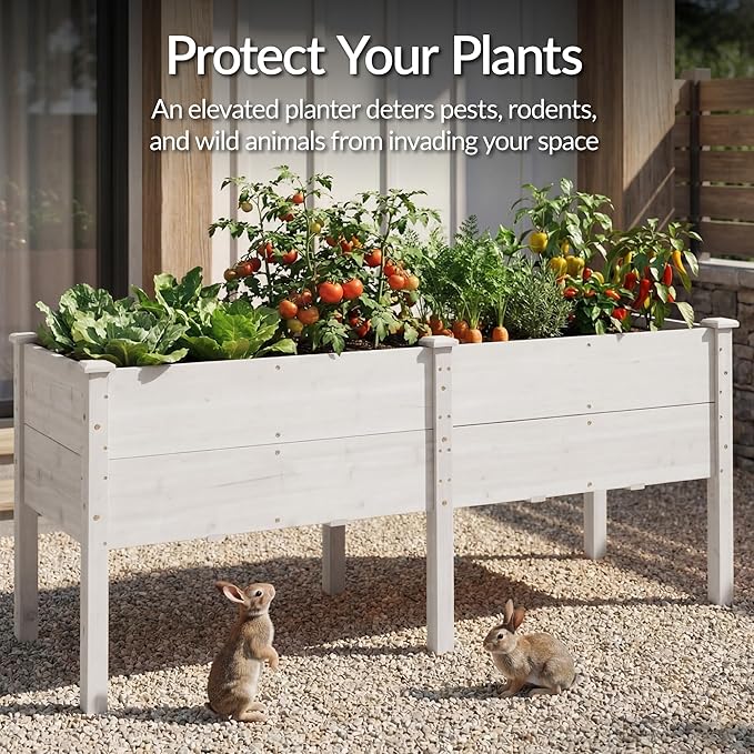 Best Choice Products 72" x 24" x 30" Raised Garden Bed with Extra Deep 16" Depth, Elevated Wood Planter Box Stand for Backyard, Patio, Balcony, Natural Fir Wood - White