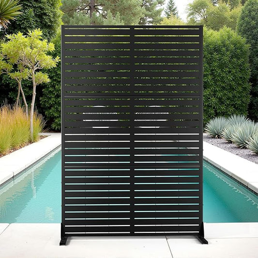 Metal Privacy Screen Outdoor Privacy Screen, Freestanding Fence Panel for Outside, 72''H×47''W, Decorative Screen Panel for Backyard/Patio/Deck