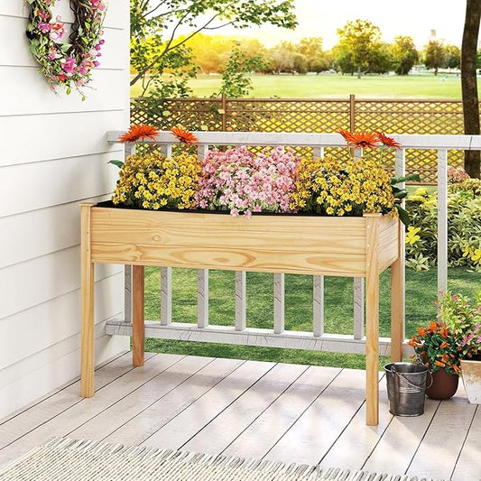 COSTWAY Raised Garden Bed, Elevated Wood Planter Box Stand with Legs for Vegetables, Flowers & Herbs, Standing Growing Bed for Backyard, Patio, Balcony, 47" x 22.5" x 30", Natural