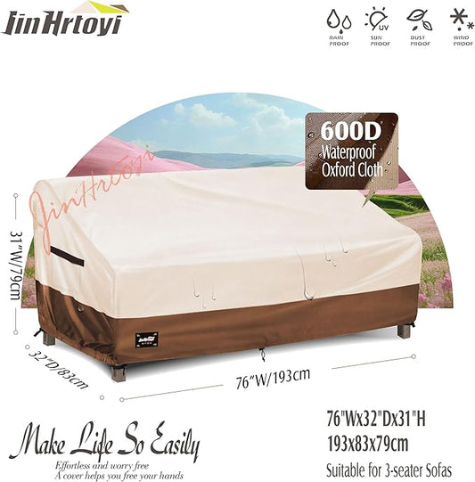 3-Seater Outdoor Furniture Covers Waterproof,76"Wx32"Dx31"H Inches Outdoor Couch Cover, Heavy Duty Patio Furniture Covers,Beige&Brown