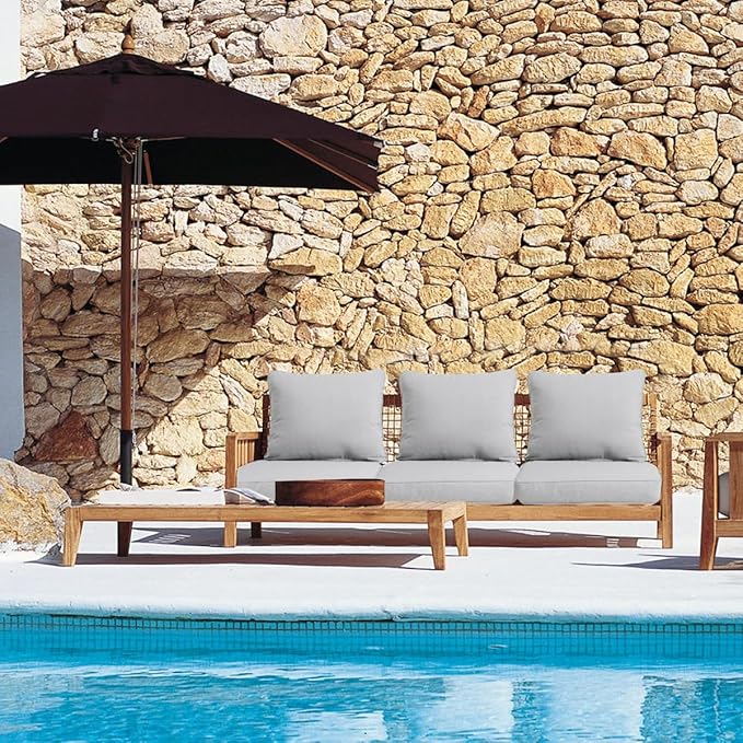 Sundale Outdoor Olefin Deep Seat Cushion, Patio Chair Cushion and Pillow, Water-Resistant Sectional Sofa Pad with Straps Light Gray, 23 x 26 x 4 Inches