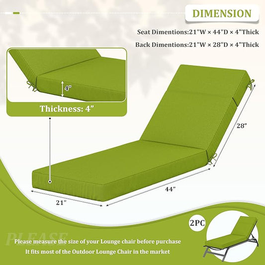 2 Pcs Chaise Lounge Cushions Outdoor, 72" L X 21" W X 4" D Lounge Chair Cushions for Outdoor Furniture, High-Density Foam Patio Chaise Cushion-Waterproof Fade-Resistant ThickPatio lounge chair cushion