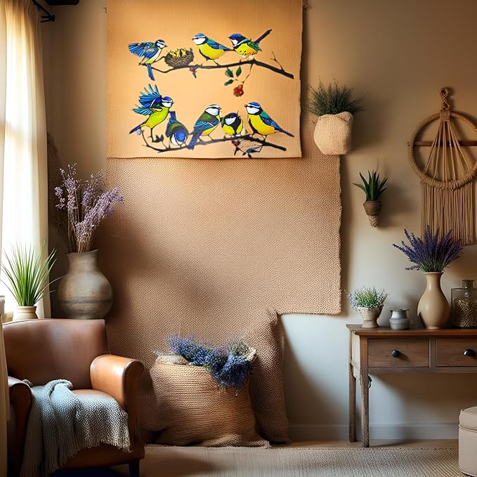 Meduofon Metal Bird Wall Decor, Vivid Feed the Bird Metal Wall Art Lovely Hummingbird Outdoor Decor Suitable for Porch Fence Garden Patio Outdoor Indoor Wall Decorations (2 Pack Multiple Birds Blue)