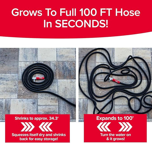 Pocket Hose 100 FT Silver Bullet 2.0 Expandable Garden Hose w/Turbo Shot Nozzle, AS SEEN ON TV, Lead-Free, Solid Aluminum Connectors, Easy On/Off Valve, Kink-Free, Leak-Proof