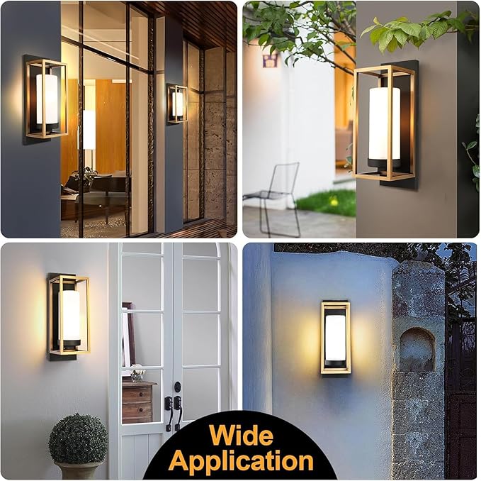 ALVIME Modern Outdoor Wall Light Fixture, 15 Inch Gold Exterior Lighting Fixtures, Waterproof Outdoor Wall Sconce, Porch Outside Lights for House Garage, Front Door, Patio, E26 Base&Etched Opal Glass