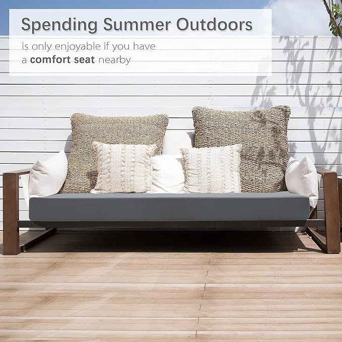 Favoyard Outdoor Bench Cushion 45 x 18 Inch Waterproof Patio Furniture Cushions 3-Year Color Fastness Garden Sofa Settee Couch Swing Pads with Handle and Attach Ties, Dark Gray
