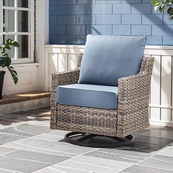 Outdoor Chair Cushions, 6 Inch Thick Patio Seat & Back Cushions Set with Removable Cover, Waterproof Patio Cushions for Outdoor Furniture, 22 x 24 Inch, Baby Blue 1-Set