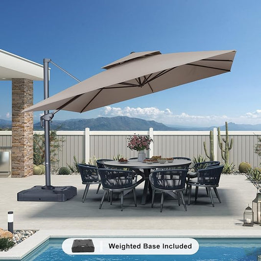 PURPLE LEAF Cantilever Patio Umbrella Outdoor Aluminum Offset Square Umbrella Windproof Heavy Duty Hanging Outside Umbrella for Deck Pool Garden