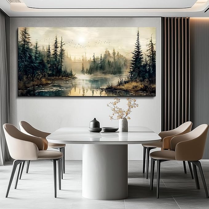 FUHAIHUA Large Wall Decor For Living Room Canvas Wall Art For Office Farmhouse Wall Decorations For Bedroom Forest River Landscape Paintings Modern Pictures Artwork Room Home Decor 24x48 In