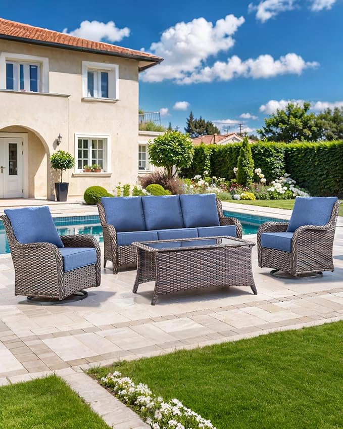 Luxury 22x24/22x25 6-Inch Outdoor Deep Seat Cushions Set of 6 - Comfortable Patio Zipper Chair Cushion for Wicker Dining Rocking Swivel Chairs Loveseat Couch Sectional Sofa - Navy Blue