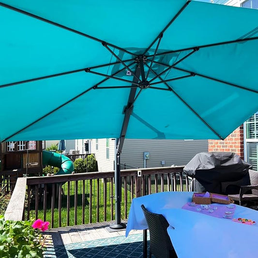 PURPLE LEAF 12 FT Square Patio Umbrella with Base Large Offset Hanging Outdoor Cantilever Umbrella Included Base for Garden Deck Backyard Pool Turquiose