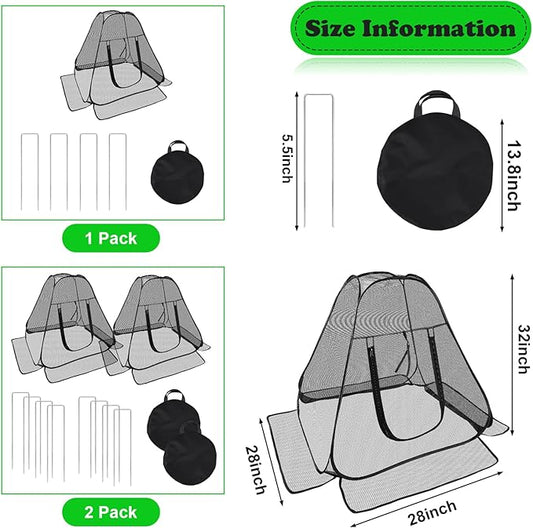 RGQSUN 2 Pack Pop-up Garden Netting Covers,28×28×32in Pest Guard Plant Covers with Zip Entry and Stakes,Fine Mesh Plant Tent Protect Vegetables Fruits from Animals Birds