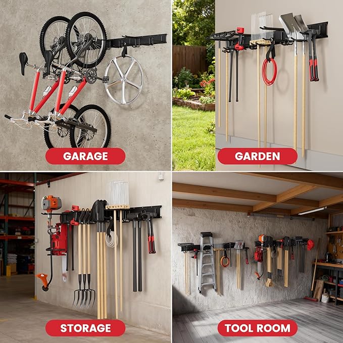49.5" Heavy Duty Wall Mounted Garage Tool Organizer – 3 Panels & 9 Adjustable Hooks, 690 lbs Load Capacity, Modular Storage for Efficient Tool Organization, Easy Install in Garage, Garden, 14 Pack