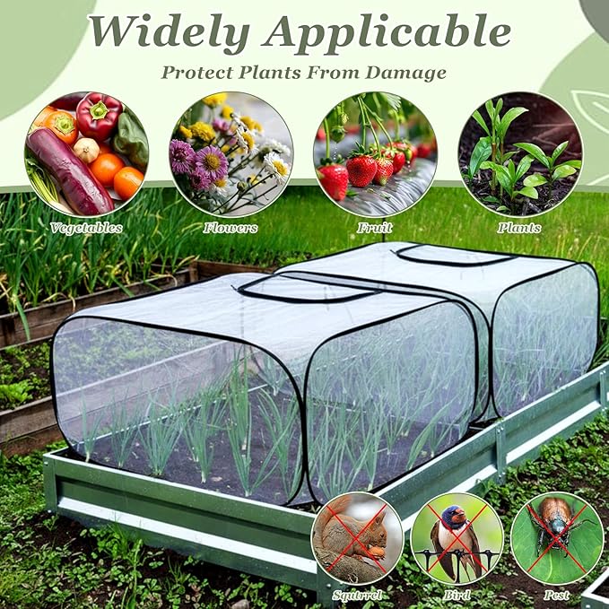 2 Pack Garden Covers for Raised Bed Foldable Clear PVC Greenhouse for Freeze Protection Row Plants Cover Accelerator with Zipper Door Black 39"x39"x20" Protection Vegetable Fruit from Animal