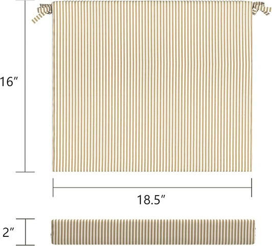 LVTXIII Outdoor Seat Cushions Seasonal Replacement Chair Cushions, Patio Chair Pads with Ties for Dining Chairs and Garden Furniture, (Square Back, 18.5"x16"x2", 4 Pack, Strip Beige)