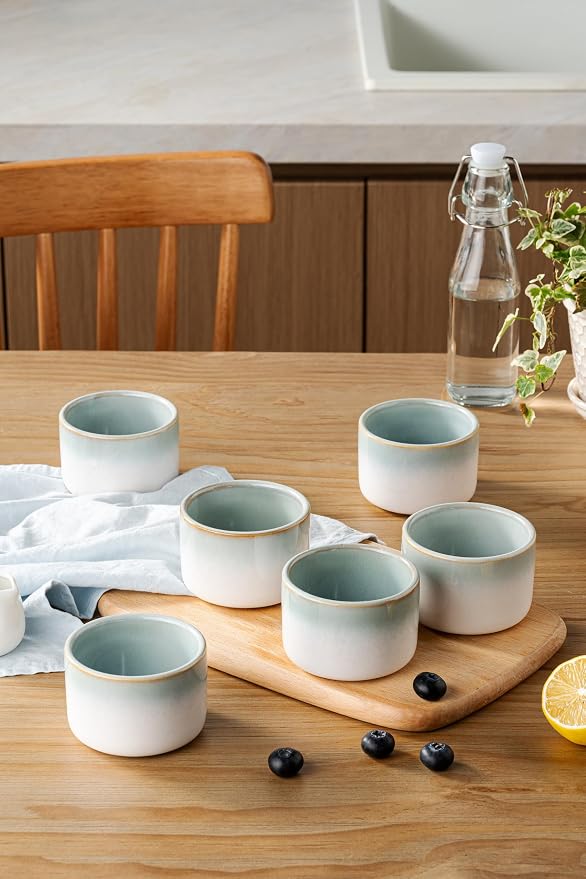 Ramekin Set, UNICASA 8 oz Creme Brulee Ramekins, Oven Safe Baking Set for Custard, Pudding, Souffle Cups, Reactive Gray (Light Blue, 8oz x 6pc)