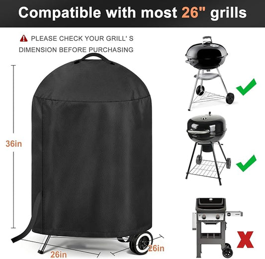 LBTING Grill Cover, 26-inch Heavy Duty 300D Oxford Waterproof Windproof UV Resistant BBQ Gas Grill Cover for Outdoor Barbecue Fit Most Brands Weber, Brinkmann, Char Broil, Holland