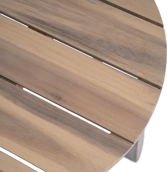 Christopher Knight Home Jara Outdoor Round Side Table, Slat Panel Small Coffee Table, Acacia Wood Side Desk for Backyard Balcony Garden, Weather Resistant Patio End Table, Light White