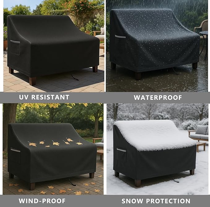 Outdoor Sofa Cover, Waterproof Patio Furniture Cover 58.3W x 32.7D x 31H inches Heavy Duty 600D Oxford Fabric Black