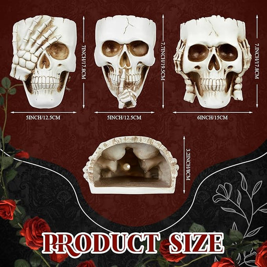 3 Pcs Skull Planter Skeleton Wall Hanging Planter Pot Gothic Spooky Head Face Flower Pot Garden Decor for Festival Party Indoor Outdoor Plants Home Garden Office Decorations(White)