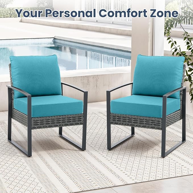 Outdoor Chair Cushions, 6 Inch Thick Patio Seat & Back Cushions Set with Removable Cover, Waterproof Patio Cushions for Outdoor Furniture, 24 x 24 Inch, Sky Blue 2-Set