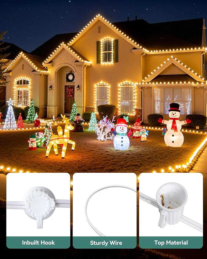 Brightown Commercial C9/E17 500' Christmas Light Sockets Set Spool, 12" Spacing White Wire, UL Listed