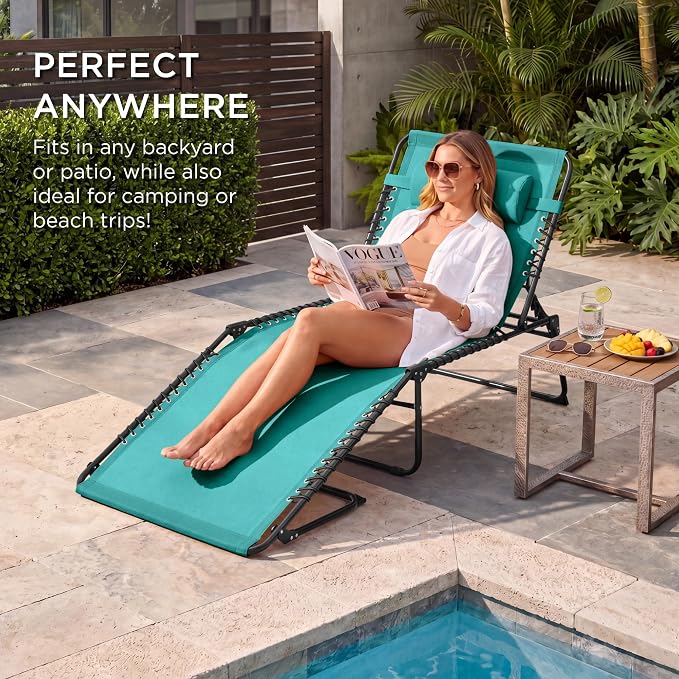 Best Choice Products Extra Wide Patio Chaise Lounge Chair, Portable Outdoor Folding Recliner for Lawn, w/ 8 Positions, Handles, 440lb Capacity - Teal