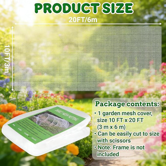 10FT x 20FT Garden Netting Ultra Fine Mesh Netting Plant Cover Insect Bird Netting Barrier for Garden Protection Row Cover for Raised Beds/Greenhouse Vegetables Fruits Flowers Trees