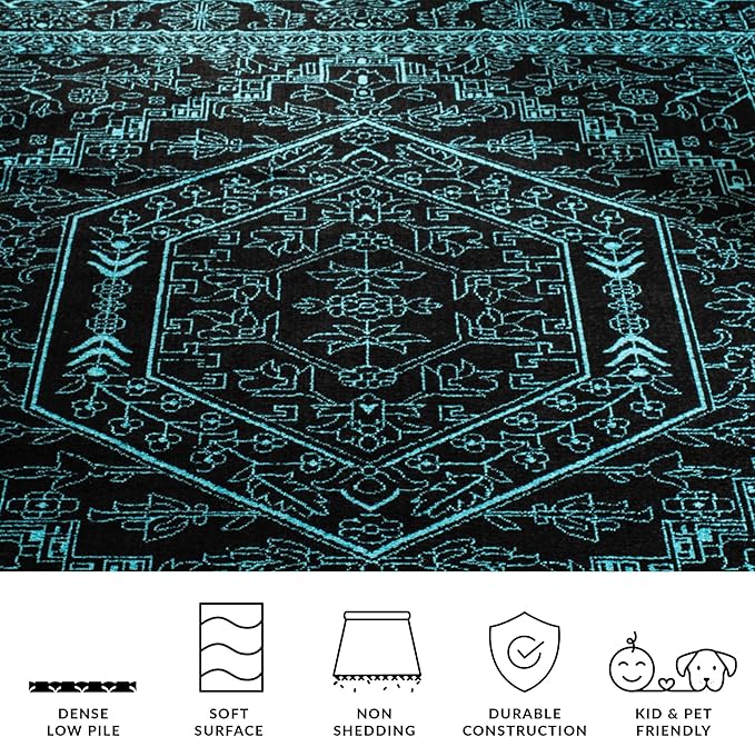 Safavieh Adirondack Collection Runner Rug - 2'6" x 6', Black & Teal, Oriental Medallion Design, Non-Shedding & Easy Care, Ideal for High Traffic Areas in Living Room, Bedroom (ADR108K)