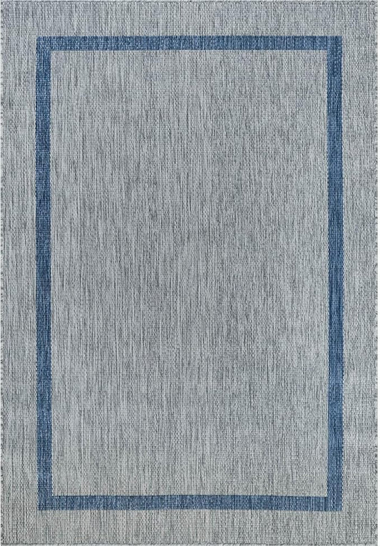 Bordered Outdoor Rug 6x9 Washable Outside Carpet for Indoor Patio Porch Waterproof Easy Cleaning Non Shedding Area Rugs Silver Gray - Blue 6 x 9