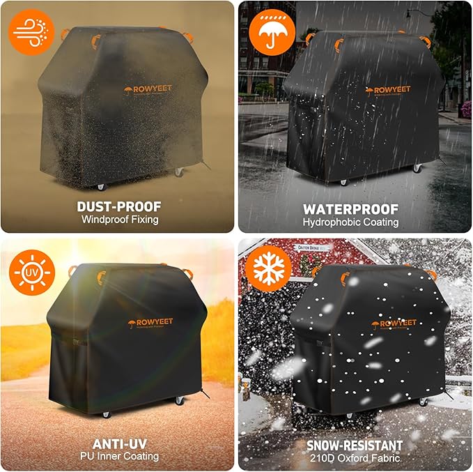 Grill Cover for Outdoor Grill, Universal Fit Oxford Waterproof BBQ Cover for Outside, Anti-UV Barbecue Gas Cover with Adjustable Hem for Weber, Nexgrill, Expert Grill and More (53" - 58")