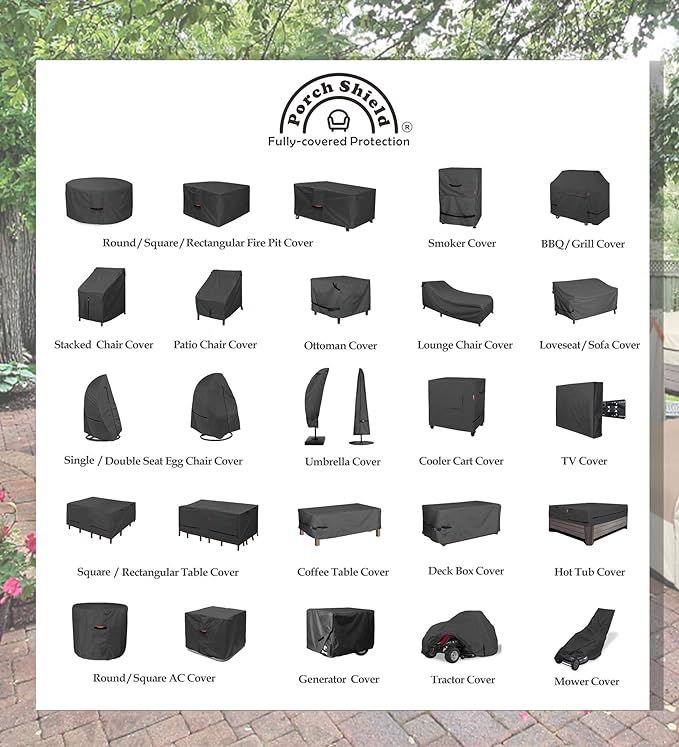 Porch Shield Patio Table Cover - Waterproof Outdoor Dining Table and Chairs Furniture Set Cover Rectangular - 108 x 60 inch, Black