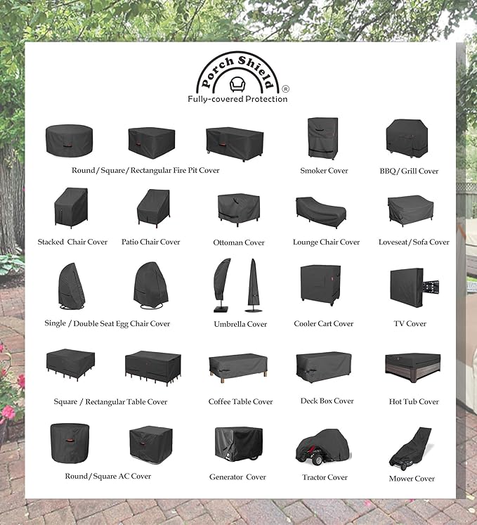 Porch Shield Patio Table Cover - Waterproof Outdoor Dining Table and Chairs Furniture Set Cover Square - 64 x 64 inch, Black