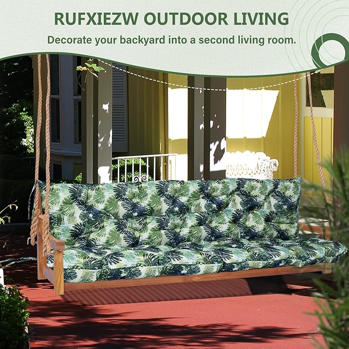 2/3 Seater Swing Replacement Cushion, Waterproof Porch Swing Cushions with Backrest, Thickened Bench Cushions for Outdoor Furniture, for Outdoor Patio Swing (Palm Leaves, 40 * 40 in)
